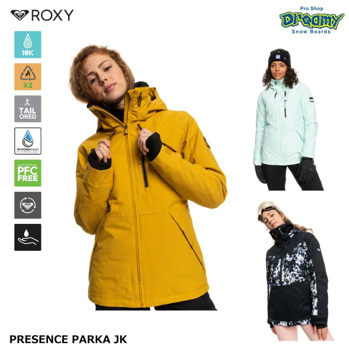 ROXY ロキシー PRESENCE PARKA JK ERJTJ03372 スノージャケット テイラードフィット 10K プリマロフト DWR加工  ウォームフライト ハイドロスマート ロゴ 正規品-スノーボード（キッズ）・サーフィンの専門店｜DREAMY