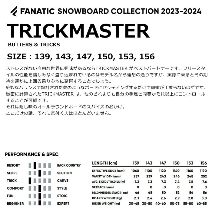 23-24 FANATIC ファナティック TRICKMASTER VDCキャンバー ツイン