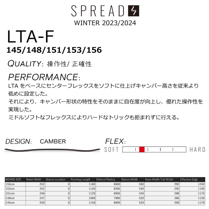 23-24 SPREAD スプレッド LTA-F 145/148/151/153/156 キャンバーモデル