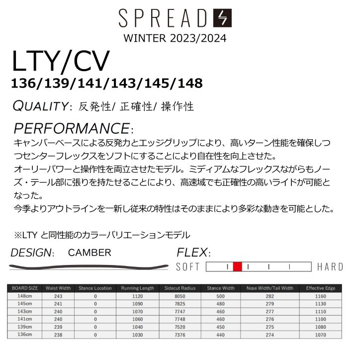 23-24 SPREAD スプレッド LTY/CV 136/139/141/143/145/148 キャンバー