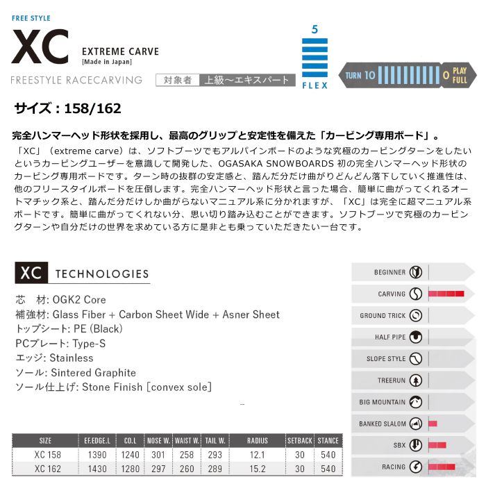 23-24 OGASAKA XC 158/162 ハンマーヘッド形状 カービング専用ボード