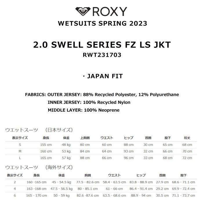 ☆秋のウェットスーツセール！☆ROXY ロキシー 2.0 SWELL SERIES FZ LS