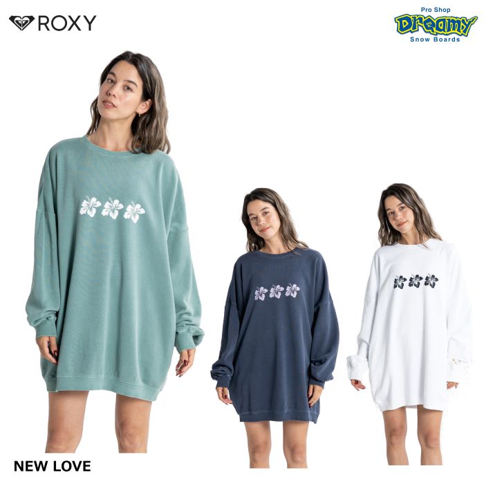 ROXY ロキシー NEW LOVE RDR231070 スウェットワンピース 長袖 裏起毛 ドロップショルダー ひざ上丈 コットン素材  ハイビスカス柄 ロゴ S-Lサイズ 2023 正規品-スノーボード（キッズ）・サーフィンの専門店｜DREAMY