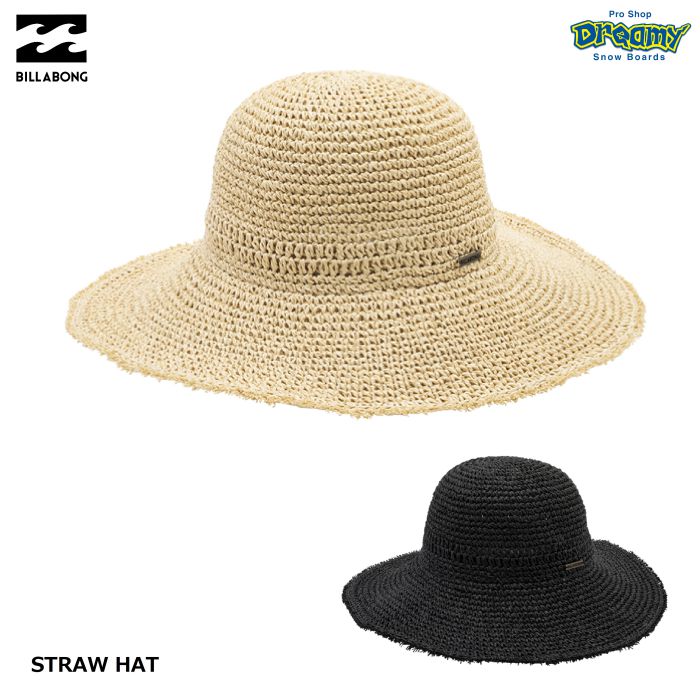 BILLABONG ビラボン STRAW HAT BD013918ストローハット 広めバイザー ロゴ メタルプレート 麦わら帽子 レディース NAT  BLK 2023 正規品-スノーボード（キッズ）・サーフィンの専門店｜DREAMY