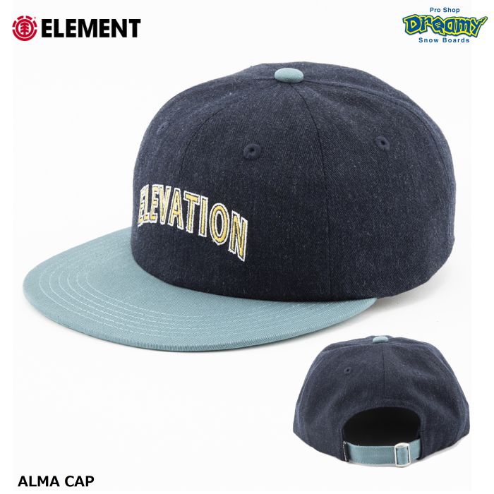 ELEMENT エレメント ALMA CAP BD021935 ベースボールキャップ 6パネル フラットバイザー ストラップバック コットン素材  フリーサイズ ロゴ PQZH 2023 正規品-スノーボード（キッズ）・サーフィンの専門店｜DREAMY