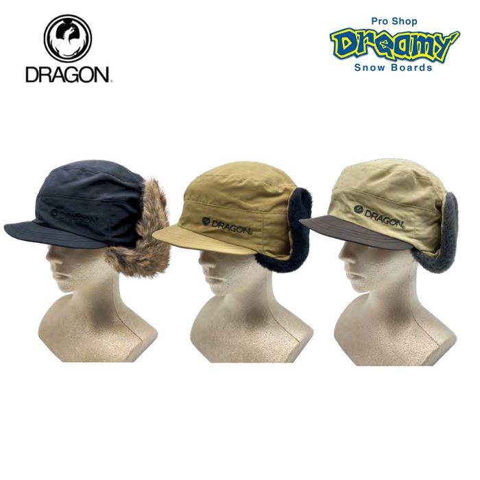 23-24 DRAGON ドラゴン FLAP CAP SAND / BLACK フラップキャップ ゴーグルストラップホルダー付き 帽子 ロゴ  正規品-スノーボード（キッズ）・サーフィンの専門店｜DREAMY