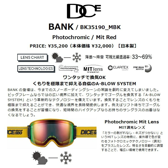 DICE ダイス BANK バンク BK35190_MBK Photochromic/MitRed 調光 MIT 