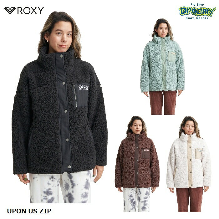 ROXY ロキシー UPON US ZIP RJK234014 ボアジャケット スタンドカラー 胸ポケット 中綿入り 異素材コンビ レトロ調  ヒップライン丈 キルト裏地 ロゴ 刺繍 正規品-スノーボード（キッズ）・サーフィンの専門店｜DREAMY