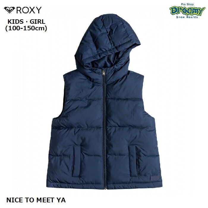 ROXY ロキシー NICE TO MEET YA ERGJK03119 キッズ ベスト 110-150cm 中綿 フード チンガード  シリコンワッペン ロゴ 正規品-スノーボード（キッズ）・サーフィンの専門店｜DREAMY