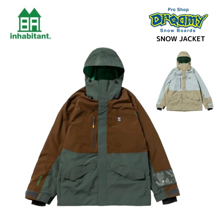 inhabitant インハビタント INH FULL-ZIP JACKET ISM23OT56 ジャケット/スノー/耐水/撥水  GREEN/BEIGE ロゴ 冬 2024モデル 正規品-スノーボード・サーフ・スケートの専門店 DREAMY