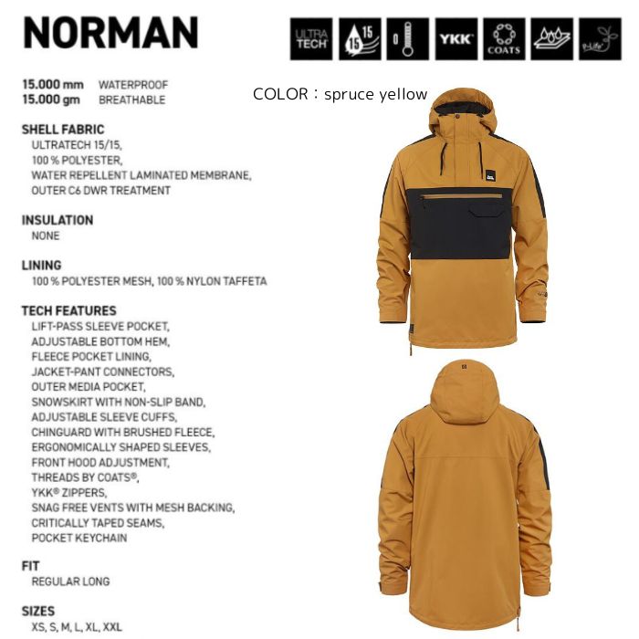 23-24 Horsefeathers ホースフェザーズ HF23NORMyel Norman jacket スノーウェア ジャケット spruce  yellow 正規品-スノーボード・サーフ・スケートの専門店 DREAMY