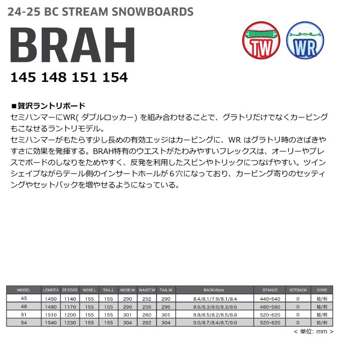 24-25 BC STREAM BRAH ツイン145/148/151/154 国産 グラトリ ...