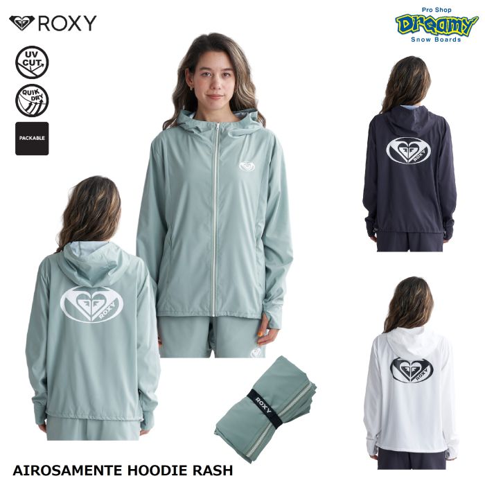 ROXY ロキシー AIROSAMENTE HOODIE RASH RLY241026 ラッシュガード パーカー 長袖 速乾 UVカット パッカブル  バックプリント ロゴ スイムウェア 水着 正規品-スノーボード・サーフ・スケートの専門店 DREAMY