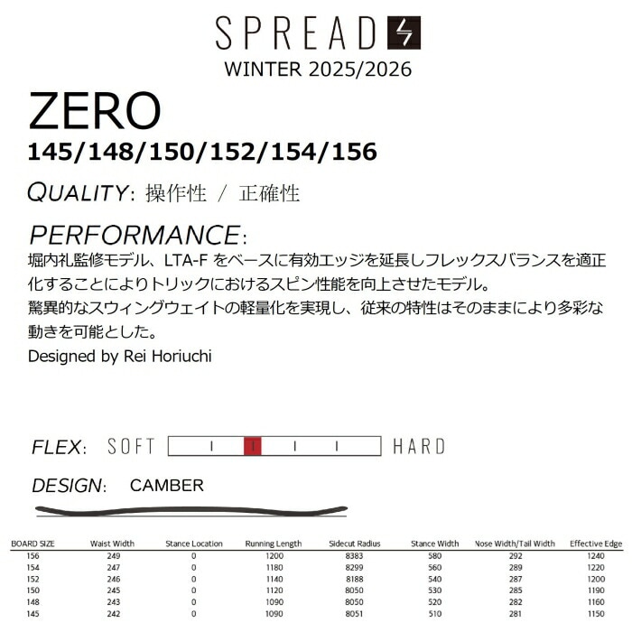 SPREAD ZERO 25-26モデル 150cm 25-26 SPREAD スプレッド ZERO 145/148