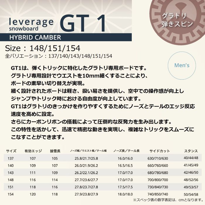 25-26 leverage GT1 148/151/154 ハイブリッドキャンバー グラトリ専用