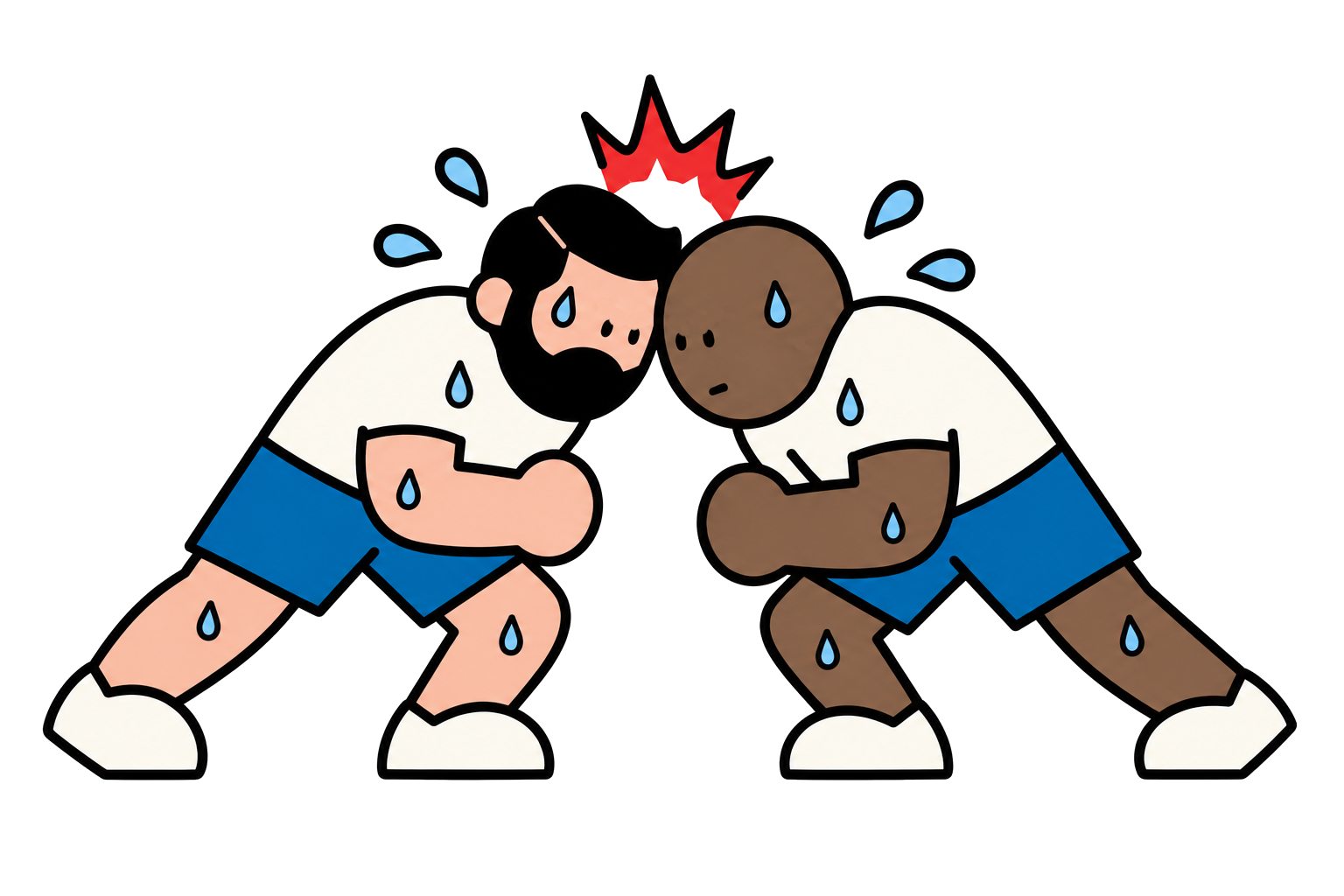 汗をぬぐう格闘技をする男性のイラスト