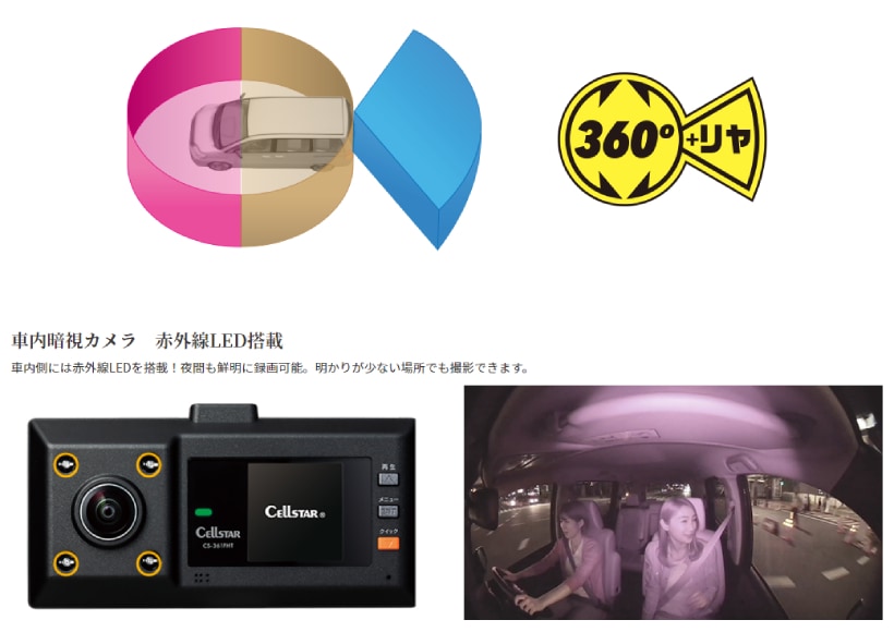 セルスター ドラレコ CD-30 360°+リア 美品 日本製 ②機能mic