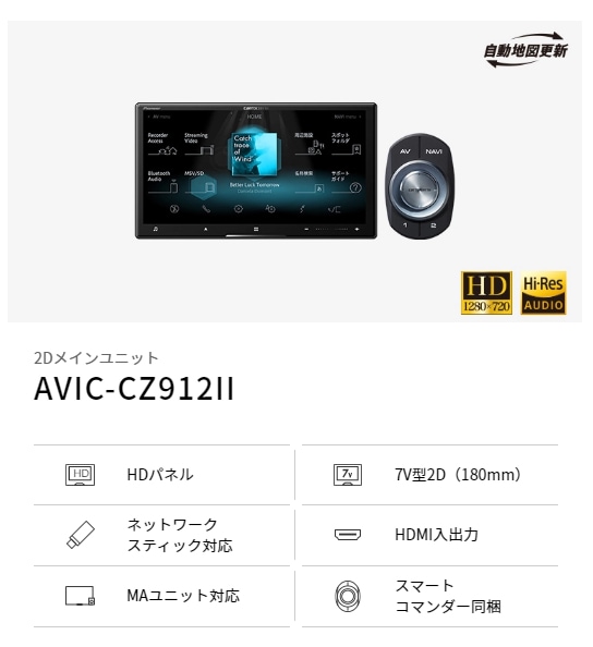 AVIC-CZ912II カロッツェリア パイオニア 7V型HD 2D(180mm) サイバー ...