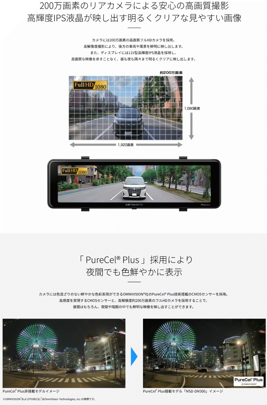車 Pioneer デジタルミラーMSD-DM300 11インチフルHD200万画素