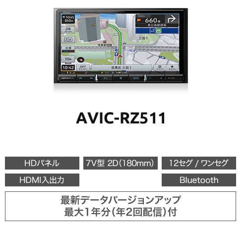 AVIC-RZ511 カロッツェリア パイオニア 楽ナビ 7V型HD 2D(180mm)モデル