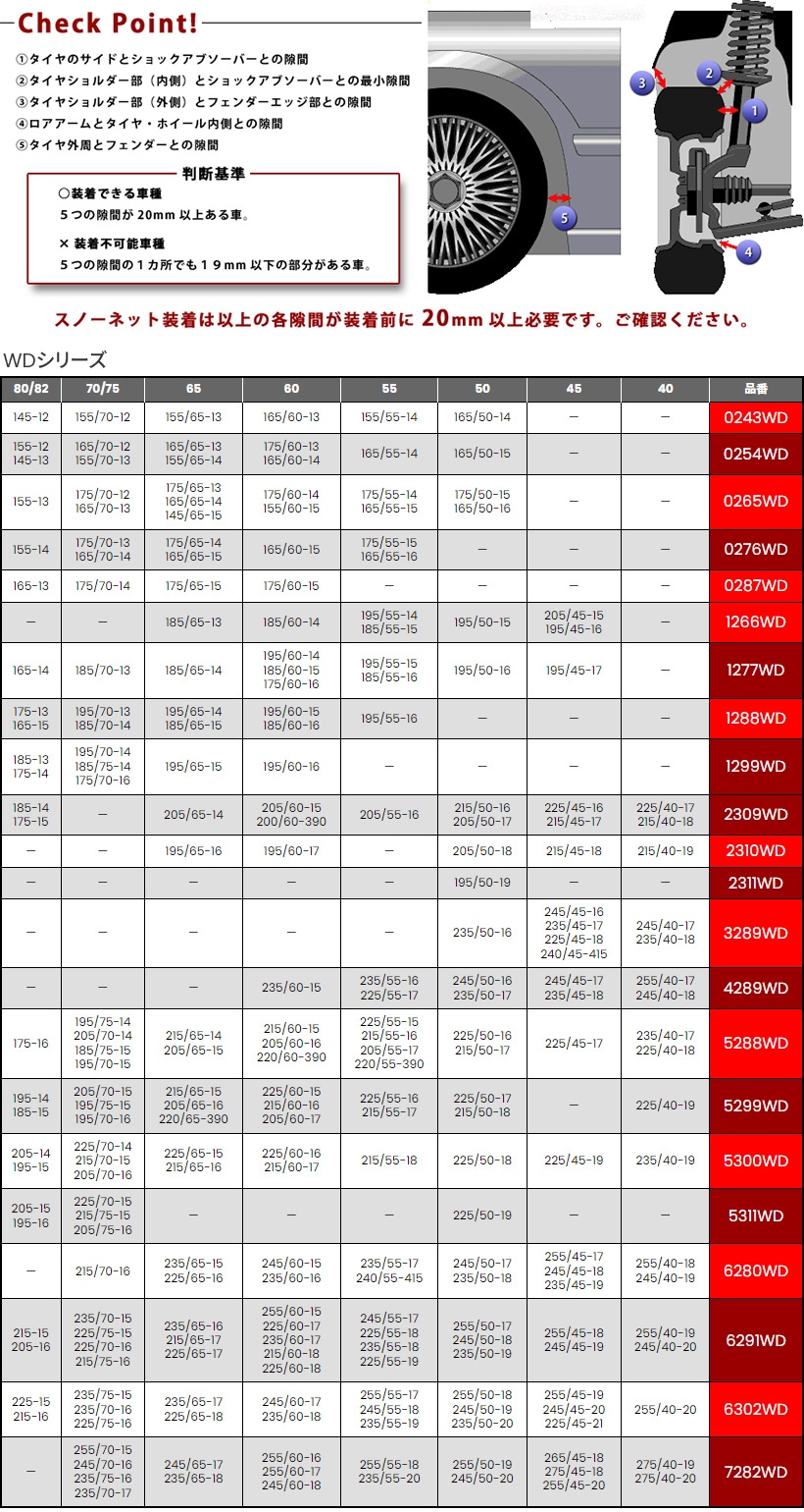 Yeti Snow net WDシリーズ 適合タイヤサイズ：165 50R16 - 13