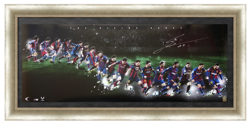 Lionel Messi signed panoramic art