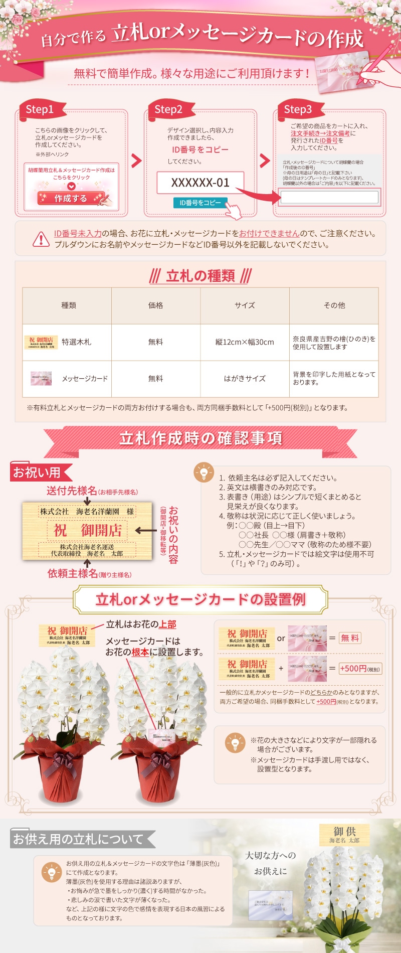 立札orメッセージカードの作成