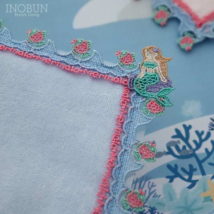 近沢レース　タオルハンカチ　ハンドタオル　刺繍　まとめ売り 6月23日販売開始】近沢レース店 マーメイド アクアブルー 6月 シーズン