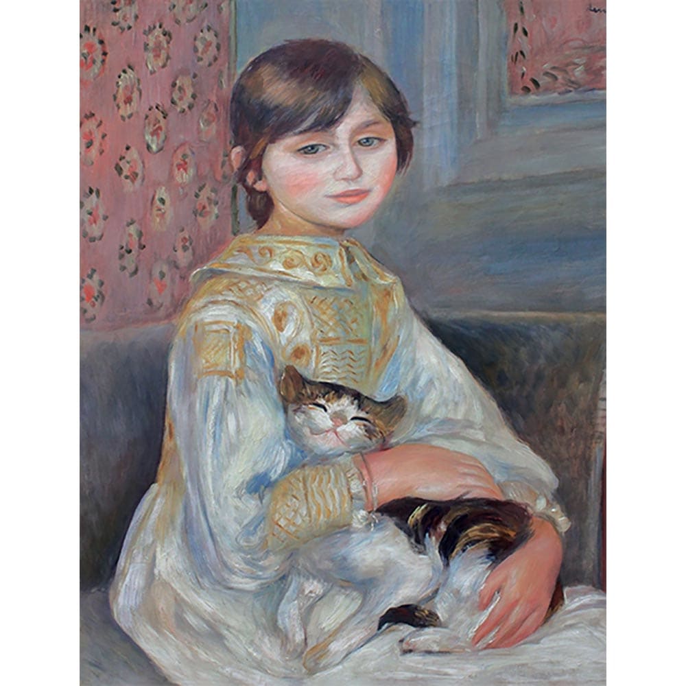 油絵　ルノアール複製画　Ｆ10号  額入り　　　　猫を抱く少女