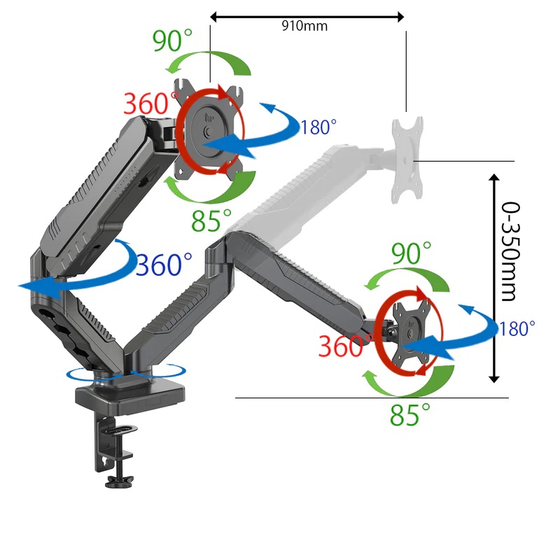 JAPANNEXT モニターアーム ガス式 2画面 クランプ対応 15-32インチ対応