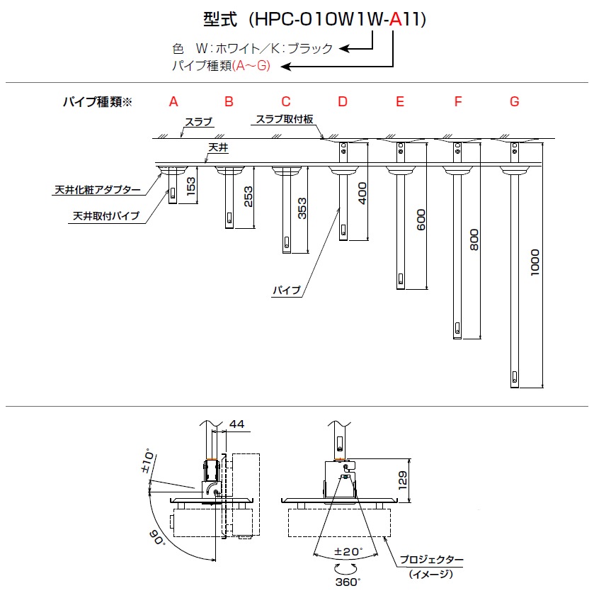 OS オーエス プロジェクター天吊り金具 HPC-010W1シリーズ（取付ベース