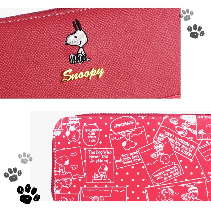 スヌーピー 財布 コミック柄 ラウンドファスナー 長財布 レディース 大人 向け キュート Snoopy ウッドストック キャラクター ジャバラ かわいい 大容量 サイフ 長サイフ E Mono イーモノ