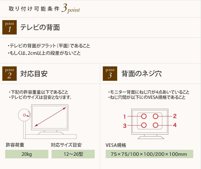 12～26型対応】VESA規格対応テレビ壁掛け金具 角度固定薄型 - LCD-108