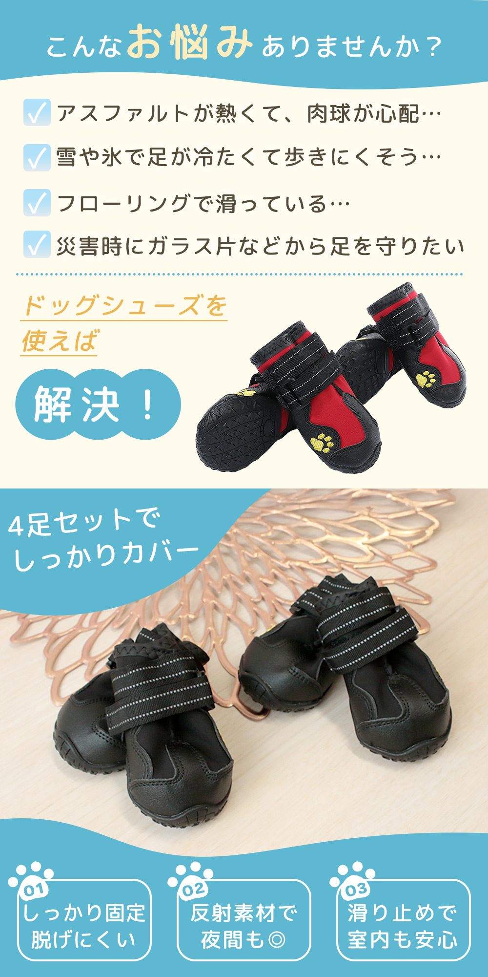 ドッグシューズ 4個入り ペットシューズ スニーカー S M Lサイズ 小型