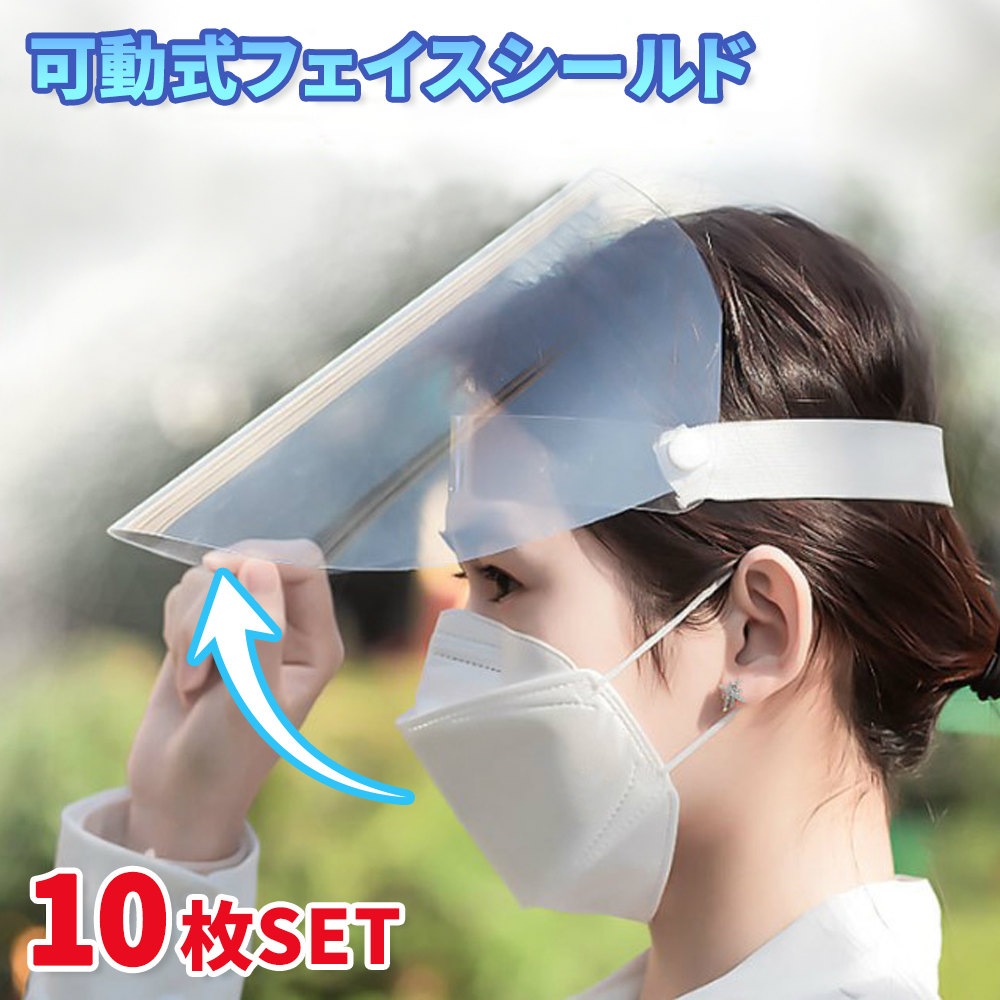 フェイスシールド 10枚 10個 セット 開閉式 顔面保護マスク 透明マスク
