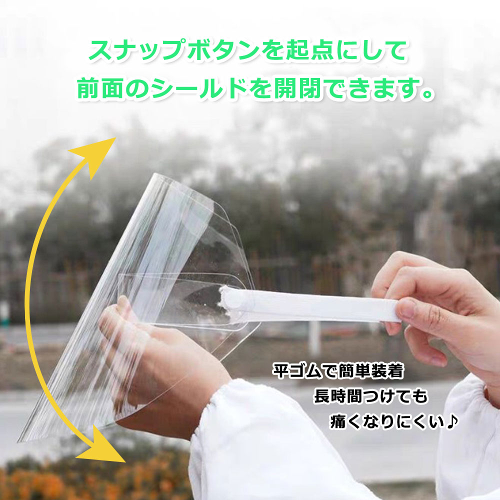 フェイスシールド 開閉式 顔面保護マスク 透明マスク 可動式 フェイスカバー フェイスマスク マスク 透明 曇り止め 飛沫防止 飛沫 透明シールド シールド 軽量 通気性 簡単装着 大人用 水洗い ウイルス対策 簡易式 防護マスク 接客業 飲食店 飲食店用 Tn Vrbl 日用品