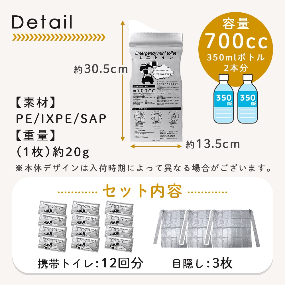 携帯トイレ 12枚セット 12回分 目隠し付き 携帯 ミニ 使い捨て