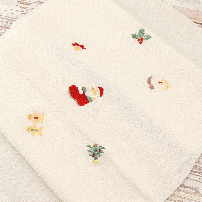 帯揚げ 帯上げ 帯あげ 刺繍 クリスマス 赤 サンタ 着物 きもの 着付け