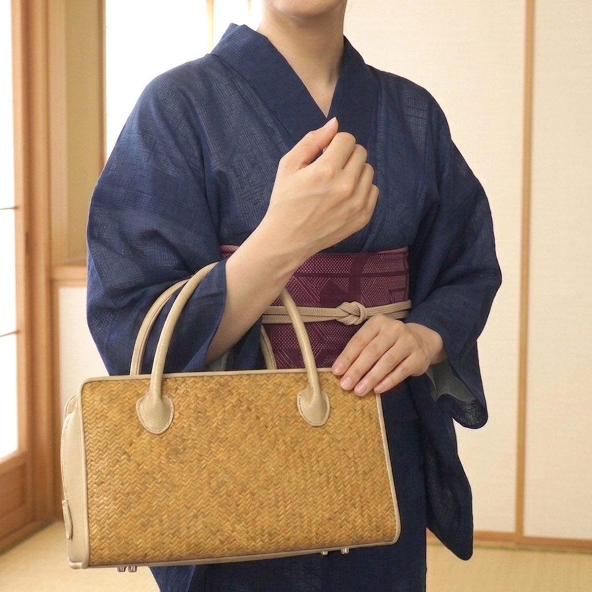 衿秀 公式 バッグ 日本製 網代 あじろ 牛革 利休 アジロ 亜麻色
