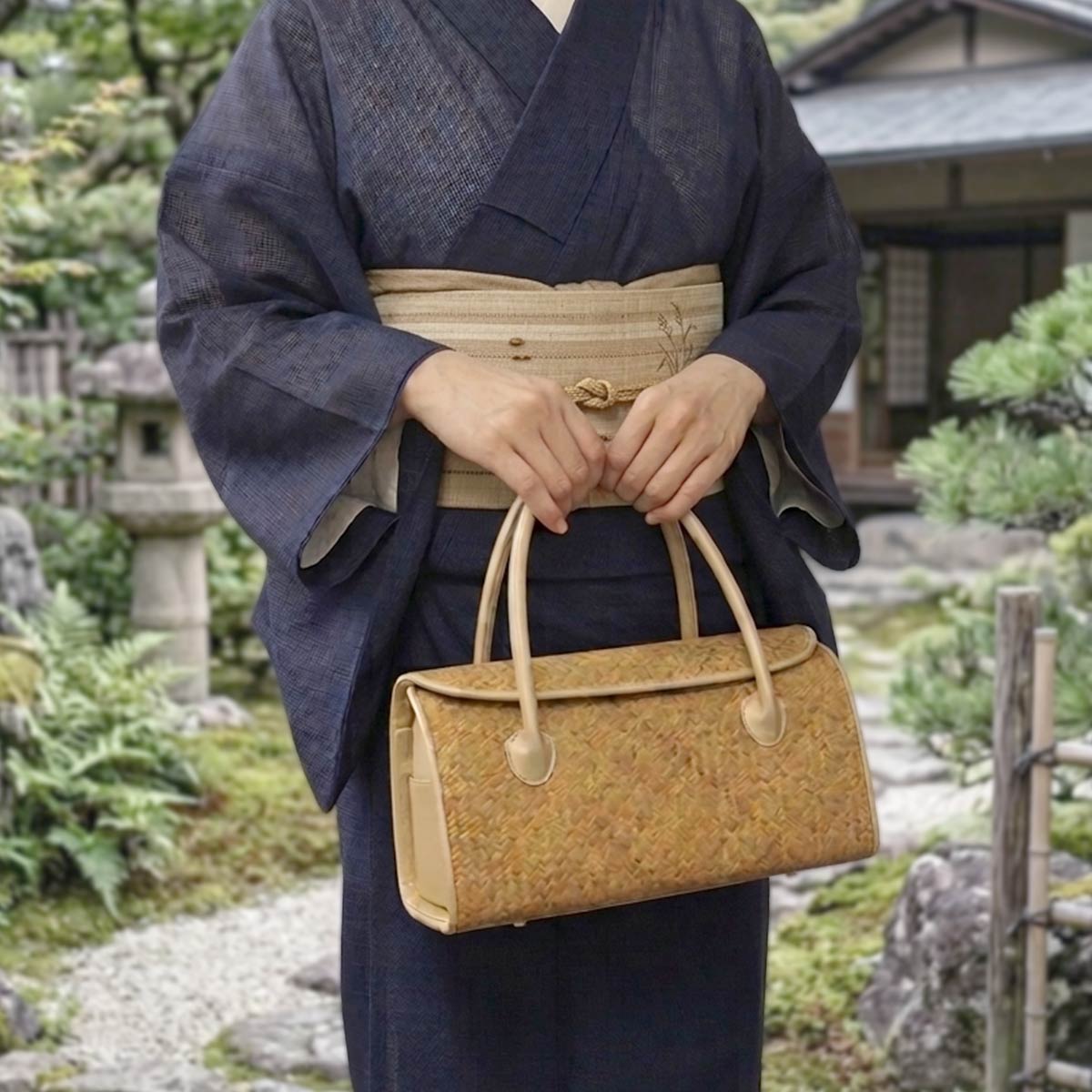 衿秀 公式 バッグ 日本製 網代 あじろ 牛革 大かぶせ 利休 アジロ 亜麻