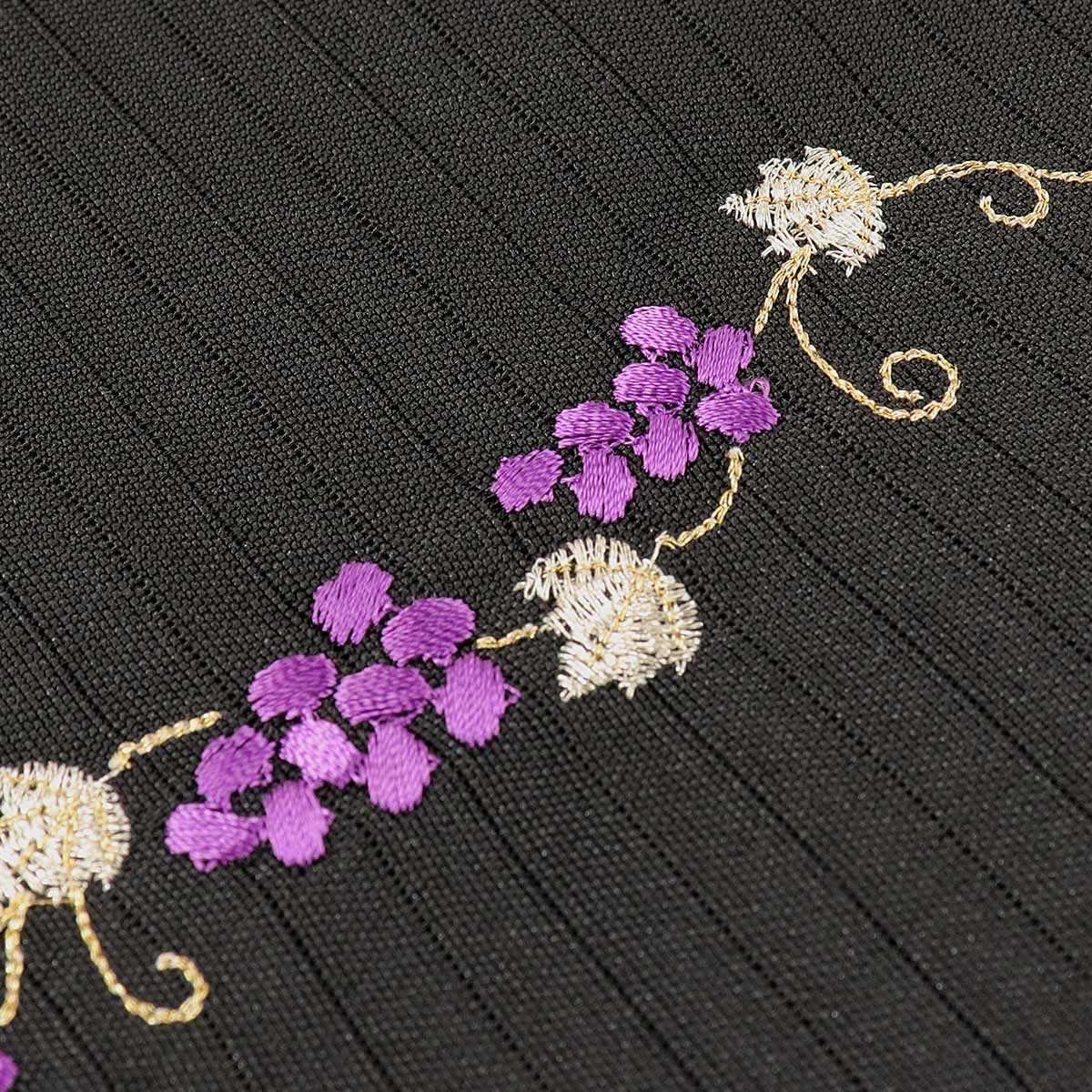 衿秀 公式 半衿 はんえり 夏 絽 刺繍 唐草葡萄 ぶどう 黒 ポリエステル