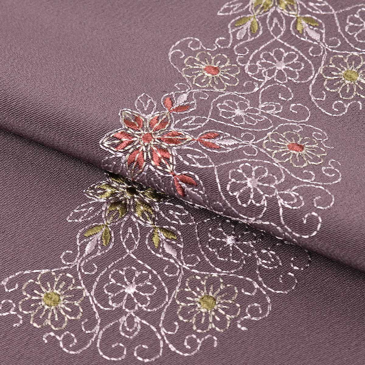 衿秀 公式 半衿 はんえり 刺繍 ダマスク柄 洋柄 灰桜色 紅鳶色 黄海松