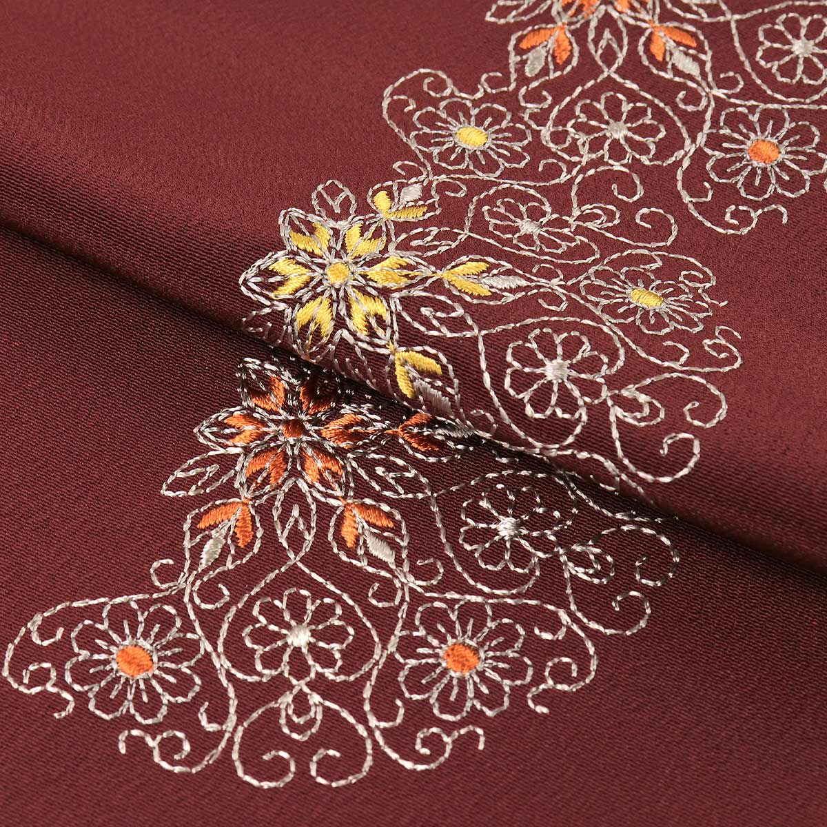 衿秀 公式 半衿 はんえり 刺繍 ダマスク柄 洋柄 グレージュ 芥子