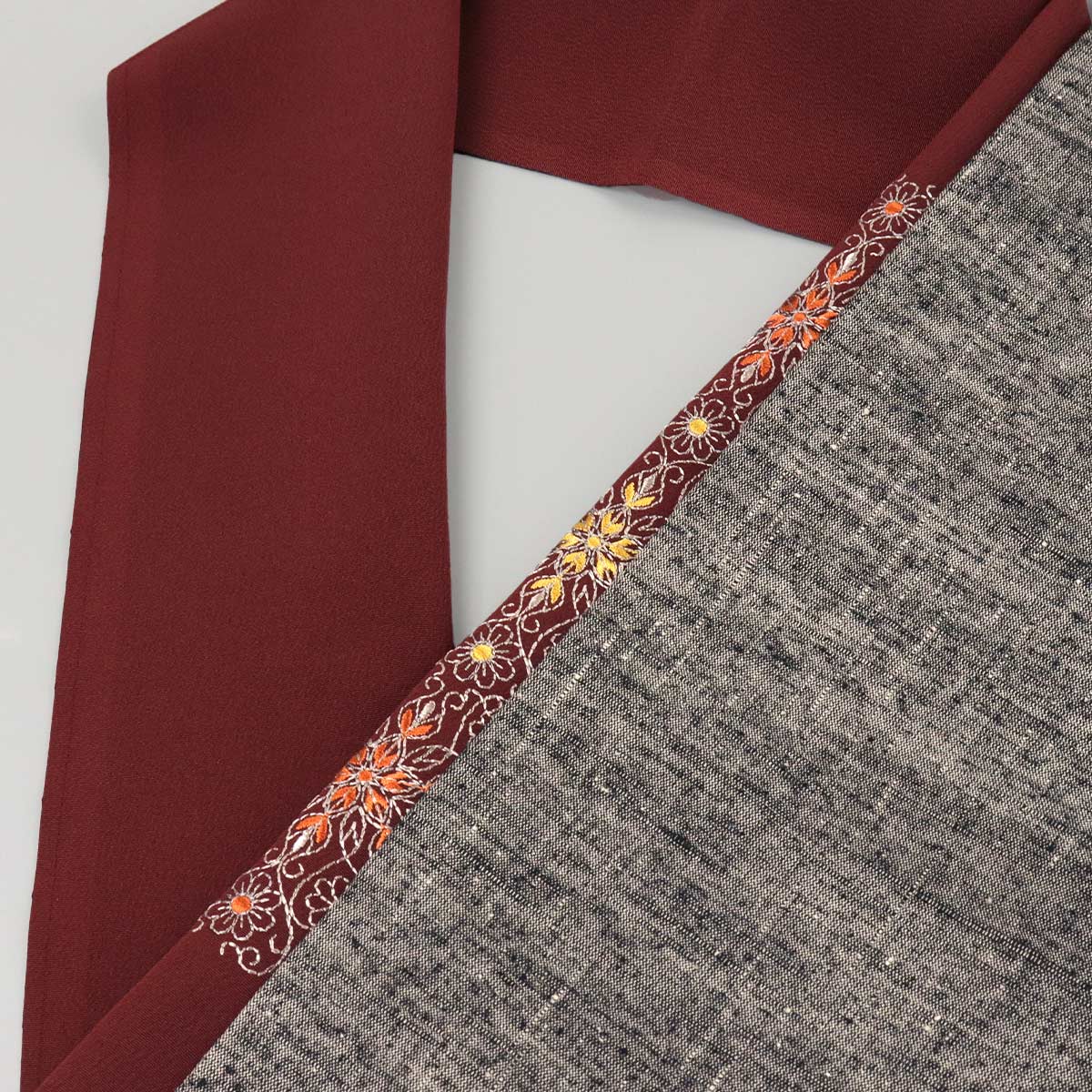 衿秀 公式 半衿 はんえり 刺繍 ダマスク柄 洋柄 グレージュ 芥子