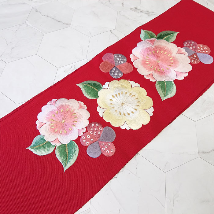 衿秀 公式 半衿 はんえり 刺繍 大梅桜 高級 正絹 塩瀬 日本製 和装小物