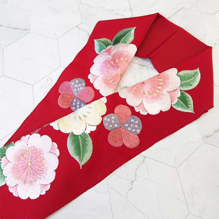 衿秀 公式 半衿 はんえり 刺繍 大梅桜 高級 正絹 塩瀬 日本製 和装小物