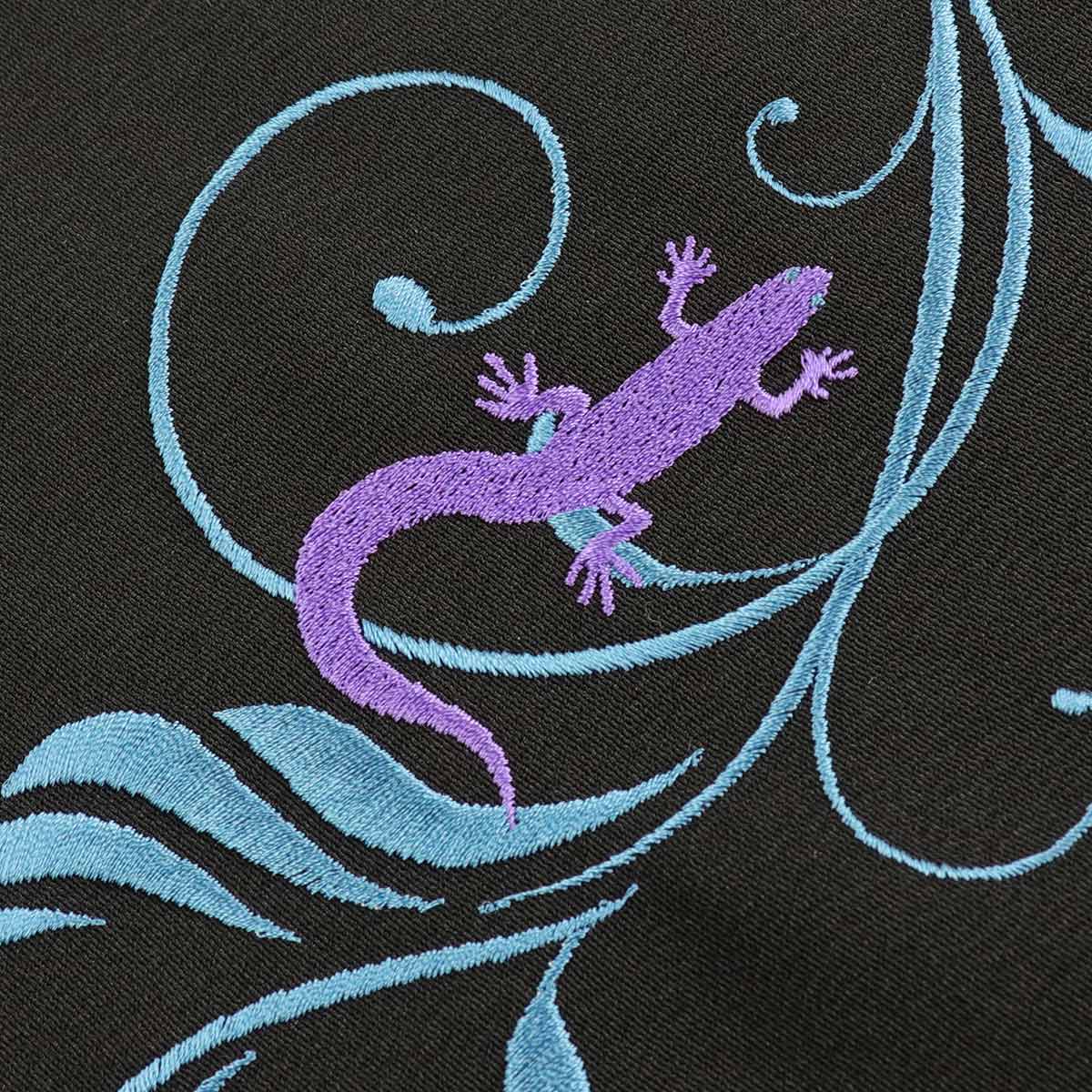 衿秀 公式 半衿 はんえり 刺繍 トカゲ exotic animal 唐草 アラベスク