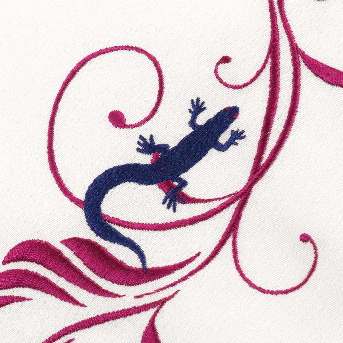 衿秀 公式 半衿 はんえり 刺繍 トカゲ exotic animal 唐草 アラベスク