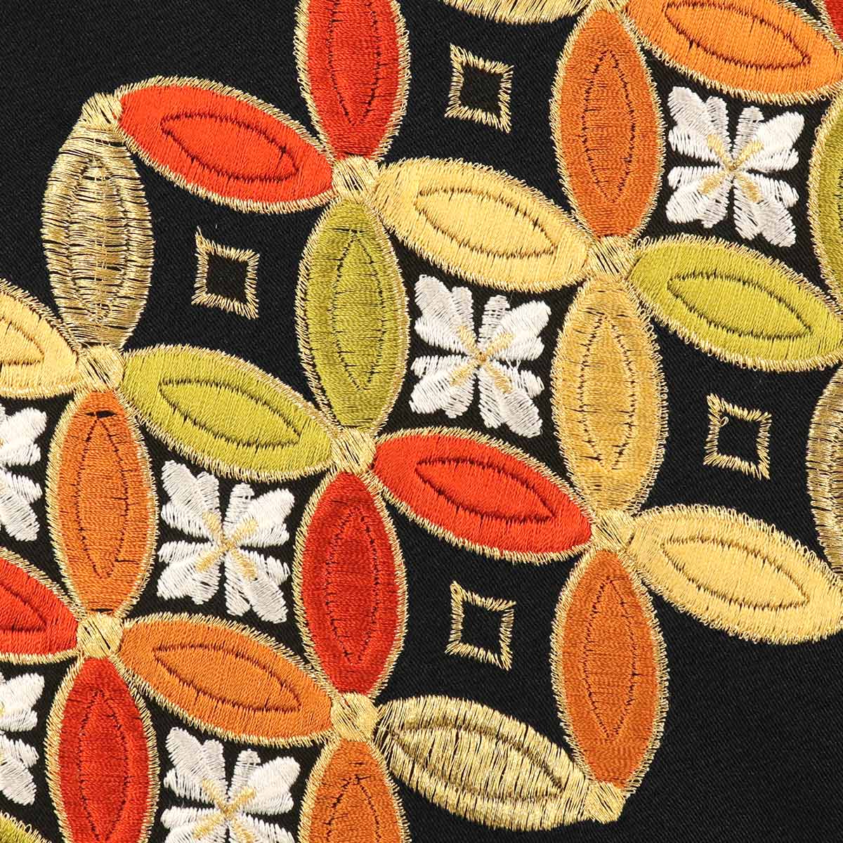 衿秀 公式 半衿 日本製 振袖 刺繍 大七宝 黒地 オレンジ 橙 金糸 成人
