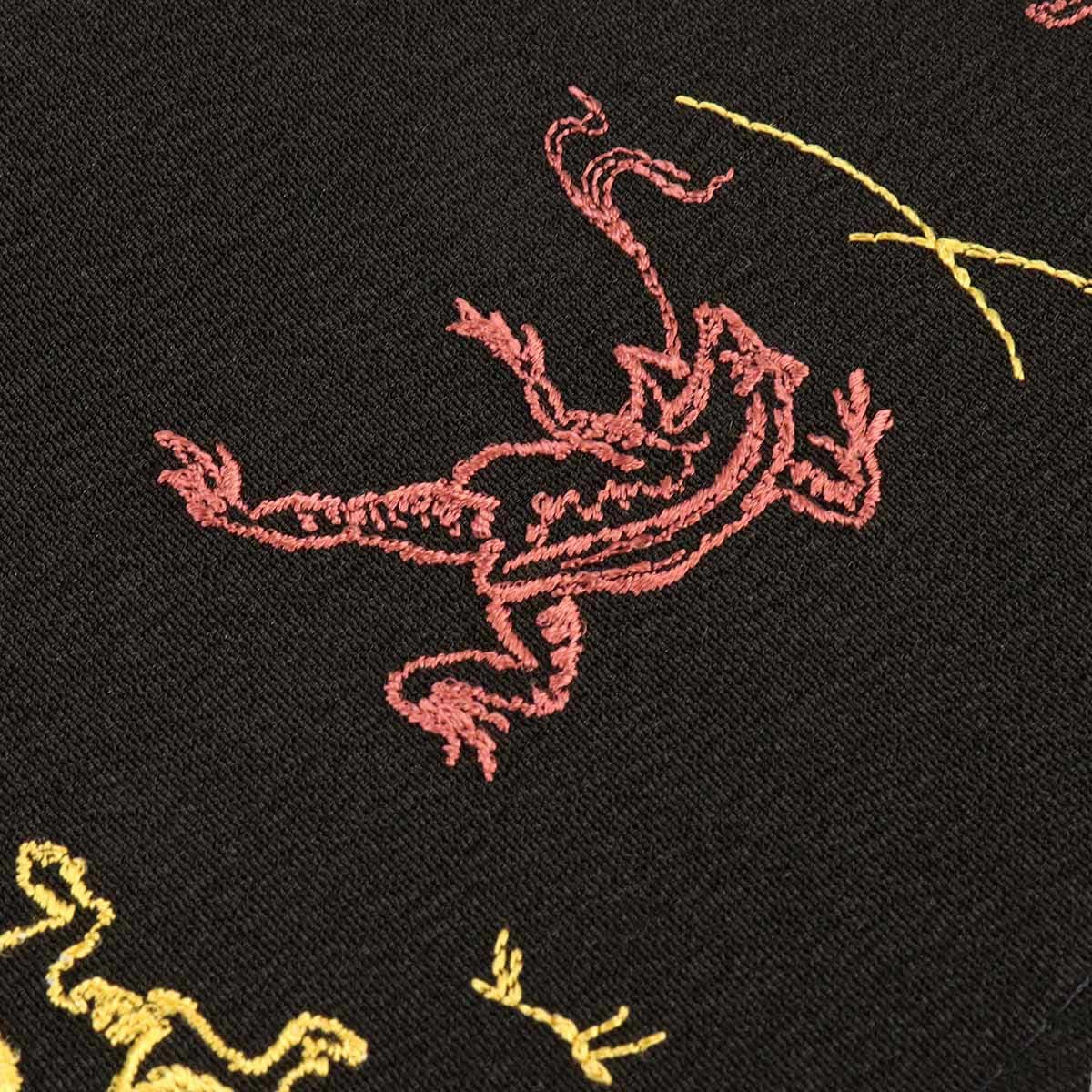 衿秀 公式 き楽っく 替え衿 日本製 鳥獣戯画 刺繍 黒地 ブラック